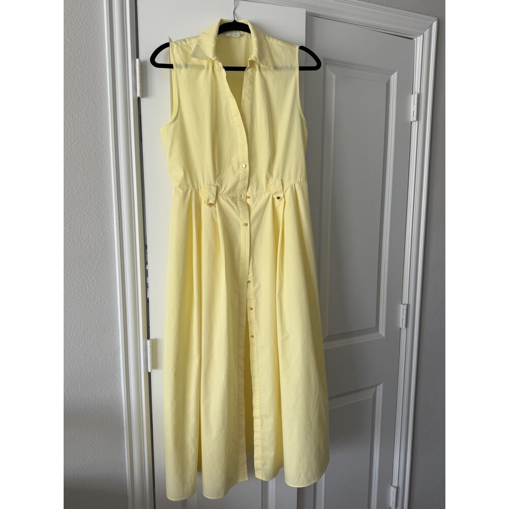 Zara Belted Poplin Midi Shirt Dress Yellow Women's Size M NWOT Cotton V-Neck - Picture 4 of 11